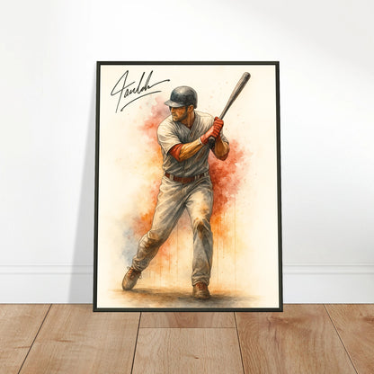 Power at the Plate Poster an die Wand gelehnt – Baseballkunst im schwarzen Metallrahmen, modernes Sportmotiv | DEFA Designs