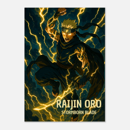 Anime Poster Raijin Oro als Wanddeko im Wohnzimmer – epische Anime Wandkunst mit Blitz-Design in dunklen Farben