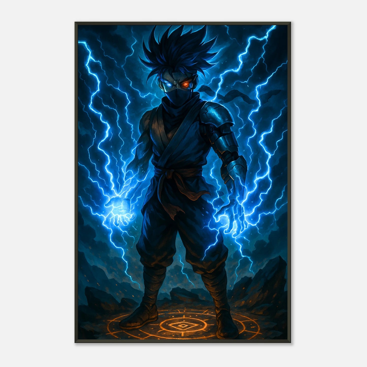 „RAIKEN – Surge of the Twin Storm“ im schwarzen Metallrahmen – Anime-Power in kunstvollem Design | DEFA Designs