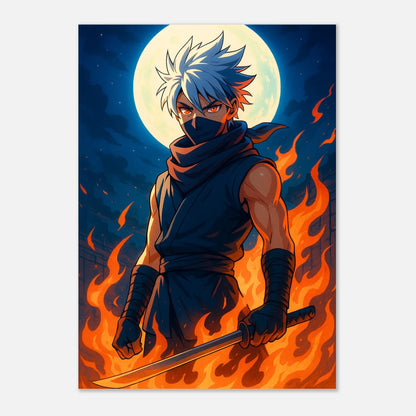 Anime Poster REIKA mit weißem Rand | Samurai Wandbild „Flame Under the Moon“ | DEFA Kunstdruck für Wanddeko