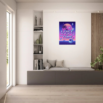 Retro vaporwave poster – Lost in Time wall art in modern bright living room decor