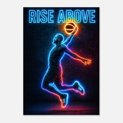 Detailansicht des Neon Basketball Posters „Rise Above“, hochwertige Druckqualität auf mattem Papier für Sport- und Kunstliebhaber