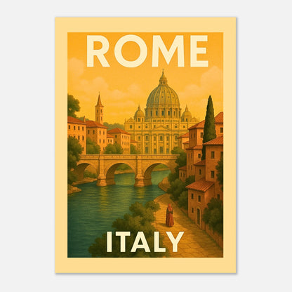 Rome Poster mit Rahmen – Retro Wandkunst im Vintage-Stil, Kunstdruck mit Kolosseum und Petersdom