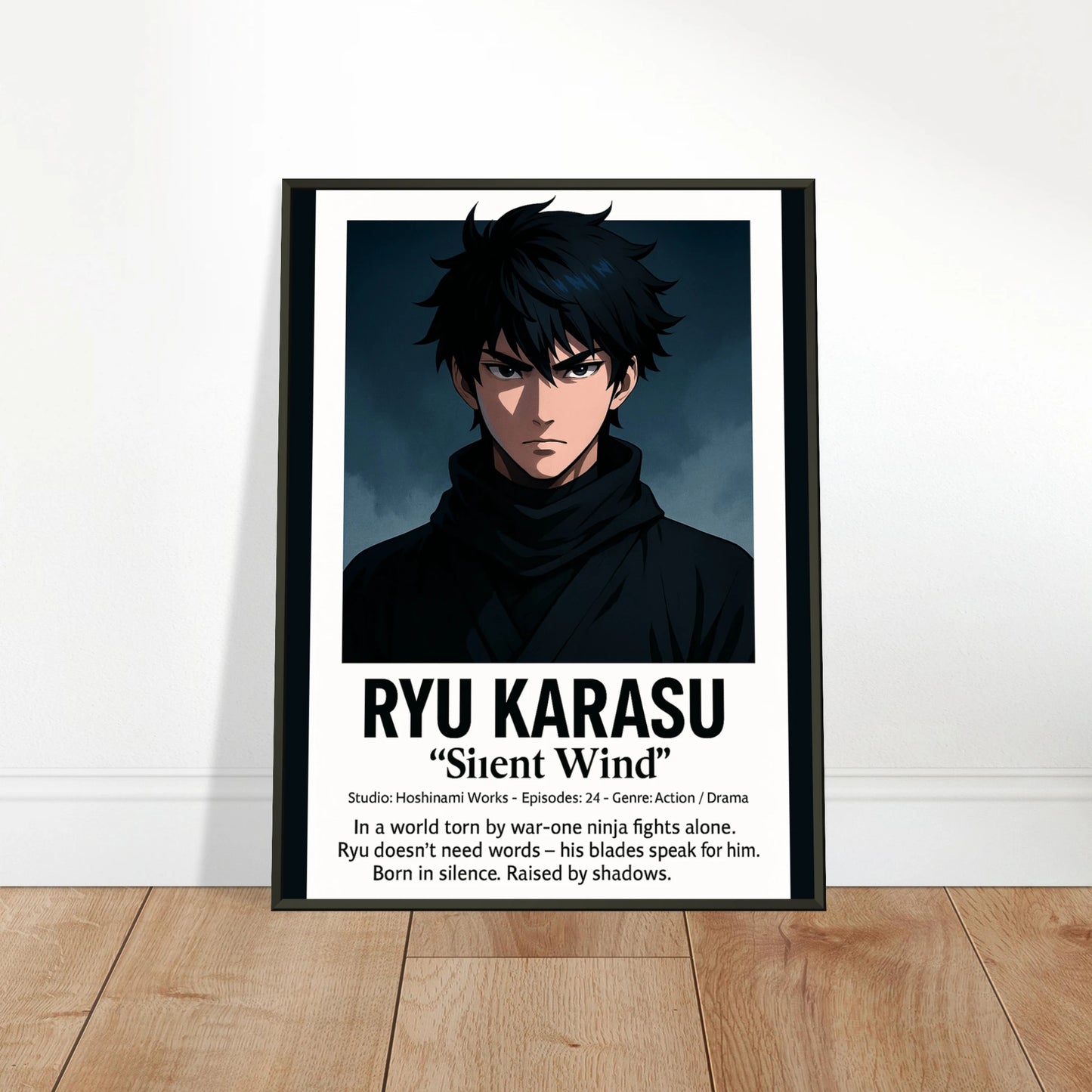 „RYU KARASU – Blade of the Silent Wind“ an die Wand gelehnt – elegantes Anime-Motiv mit starker Präsenz | DEFA Designs