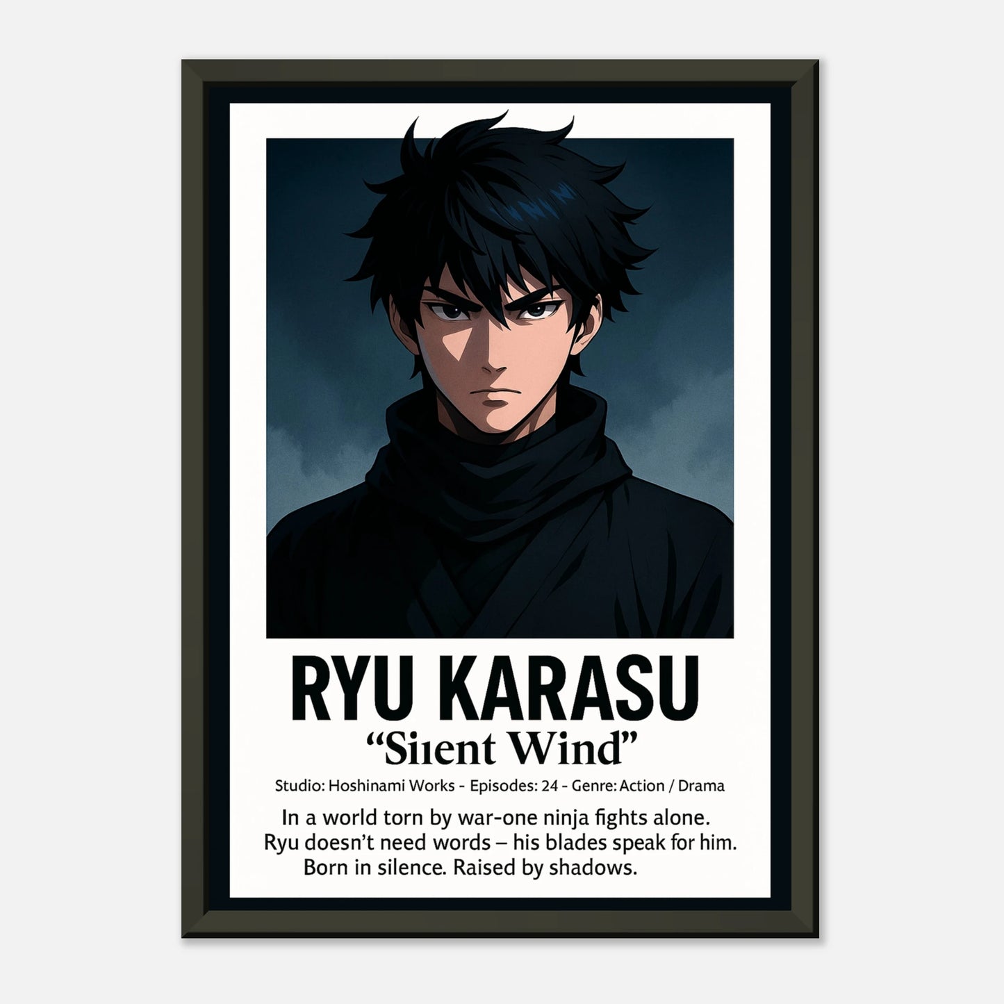 „RYU KARASU“ Anime-Poster – stiller Krieger in dunkler Atmosphäre, inspiriert von Samurai-Stil | DEFA Designs