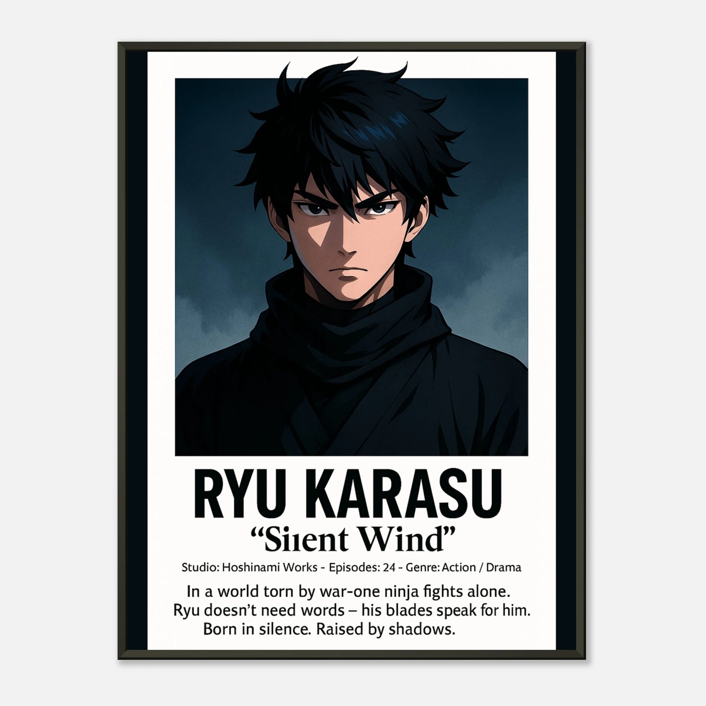 „RYU KARASU – Blade of the Silent Wind“ Poster – ernster Anime-Krieger mit ruhiger, intensiver Ausstrahlung | DEFA Designs