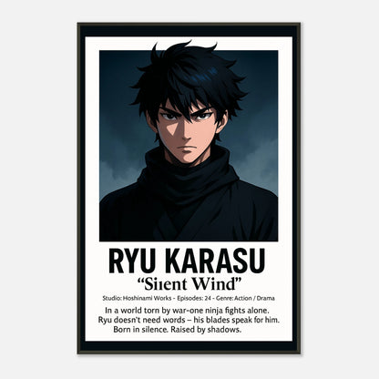 „RYU KARASU“ Poster im schwarzen Metallrahmen – moderne Anime-Kunst mit ruhiger Eleganz | DEFA Designs