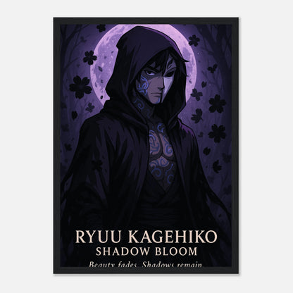 RYUU KAGEHIKO Poster im schwarzen Rahmen – intensives Samurai-Anime-Design in dunklen Tönen. Japanisch inspirierte Kunst mit mystischem Flair von Defa Designs.