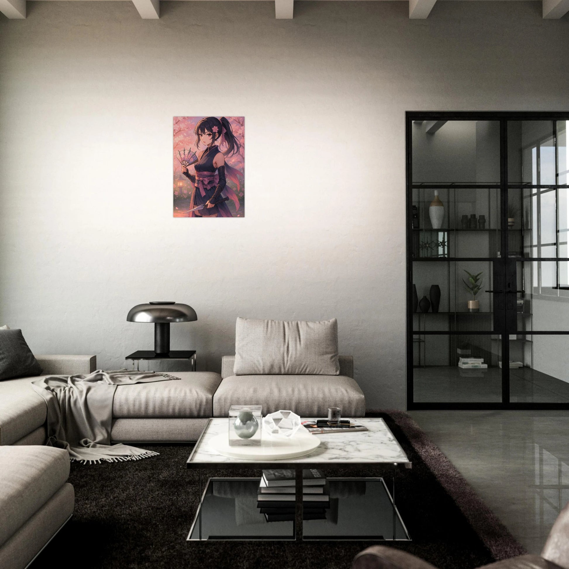 Anime Poster Mockup – SAKURA KURENAI Blossom and Blade Wandbild, japanische Kunst mit Kirschblütenmotiv