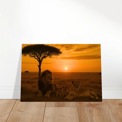 Savannah Legacy Poster – stilvolle Wandkunst mit Löwenfamilie im modernen Wohnzimmer.