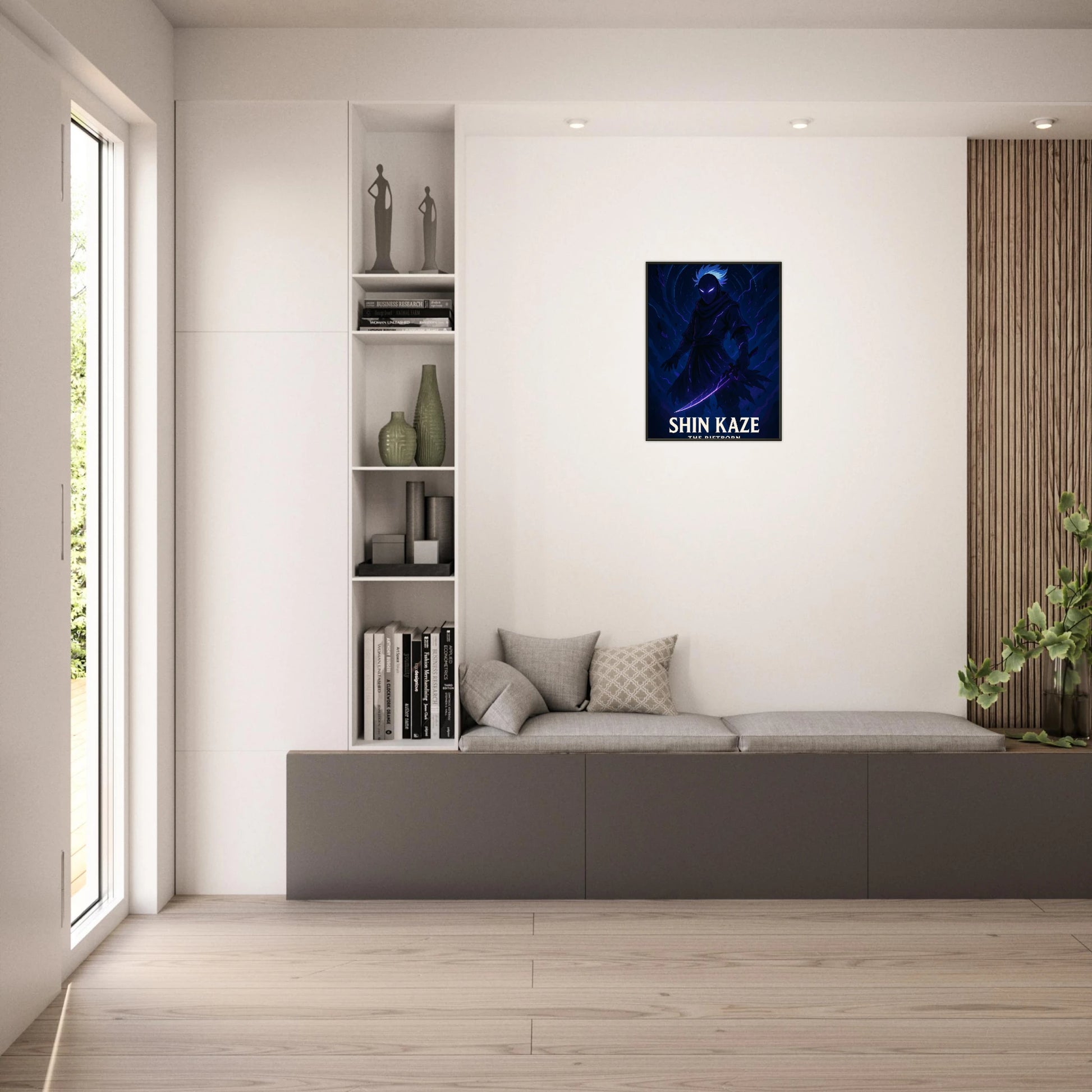 SHIN KAZE Poster als Wanddekoration im hellen Wohnzimmer – modernes Anime Wandbild in cineastischem Stil