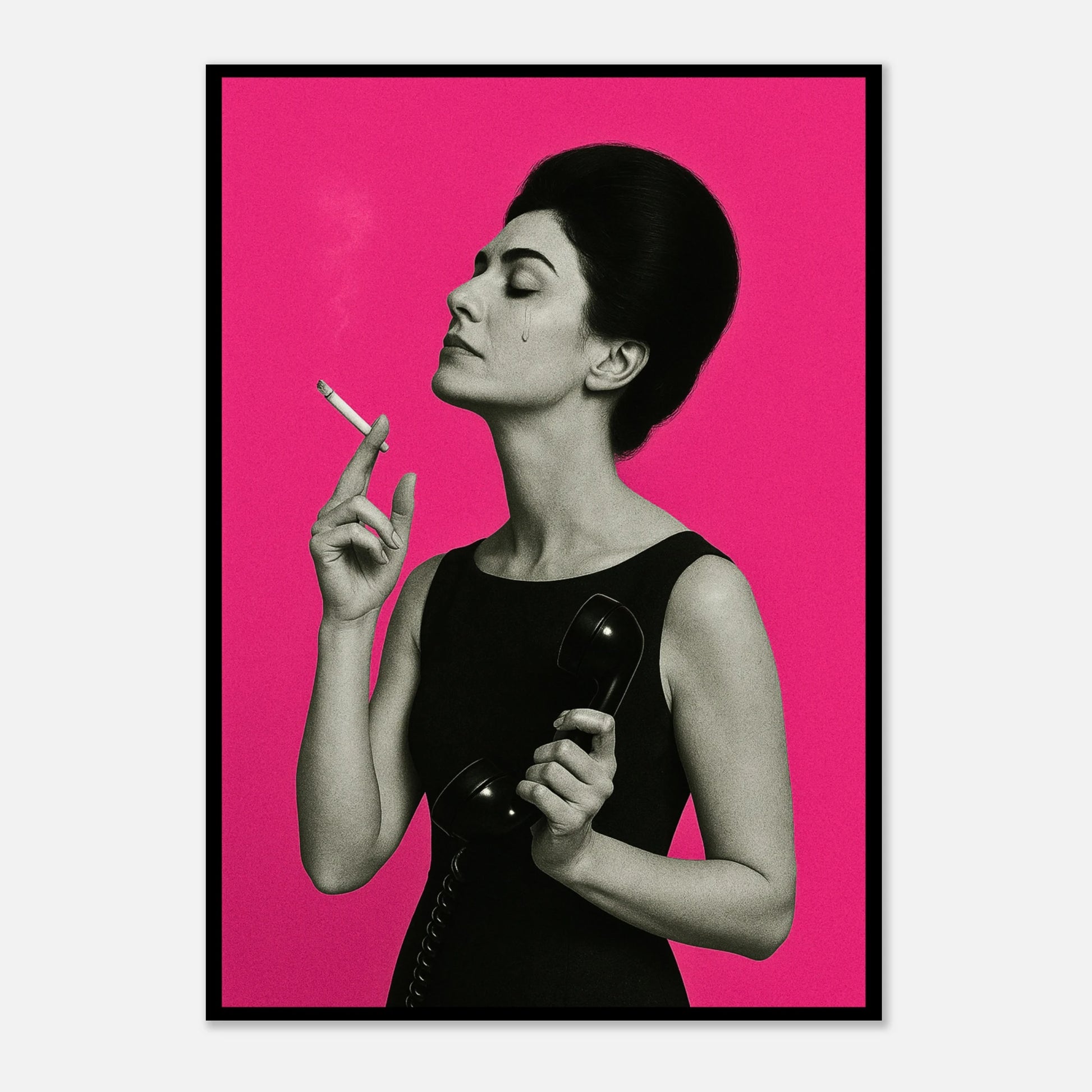 Smoke & Silence art print – contemporary pop art wall decor with striking pink and black contrast