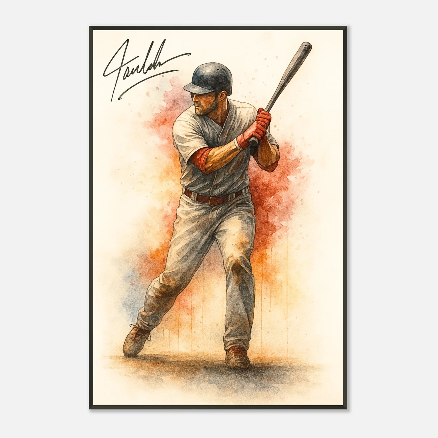 Sportkunst Poster „Power at the Plate – Baseball in Motion“, athletischer Spieler im schwarzen Metallrahmen, moderne Wandkunst | DEFA Designs