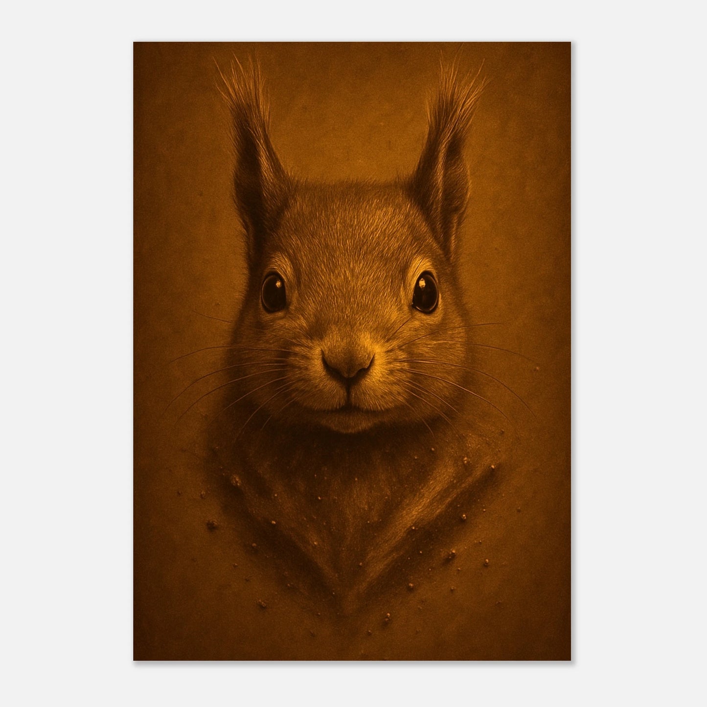 Nahaufnahme vom Little Guardian Eichhörnchen Poster – warme Farben und feine Fellstruktur.