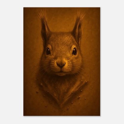 Nahaufnahme vom Little Guardian Eichhörnchen Poster – warme Farben und feine Fellstruktur.