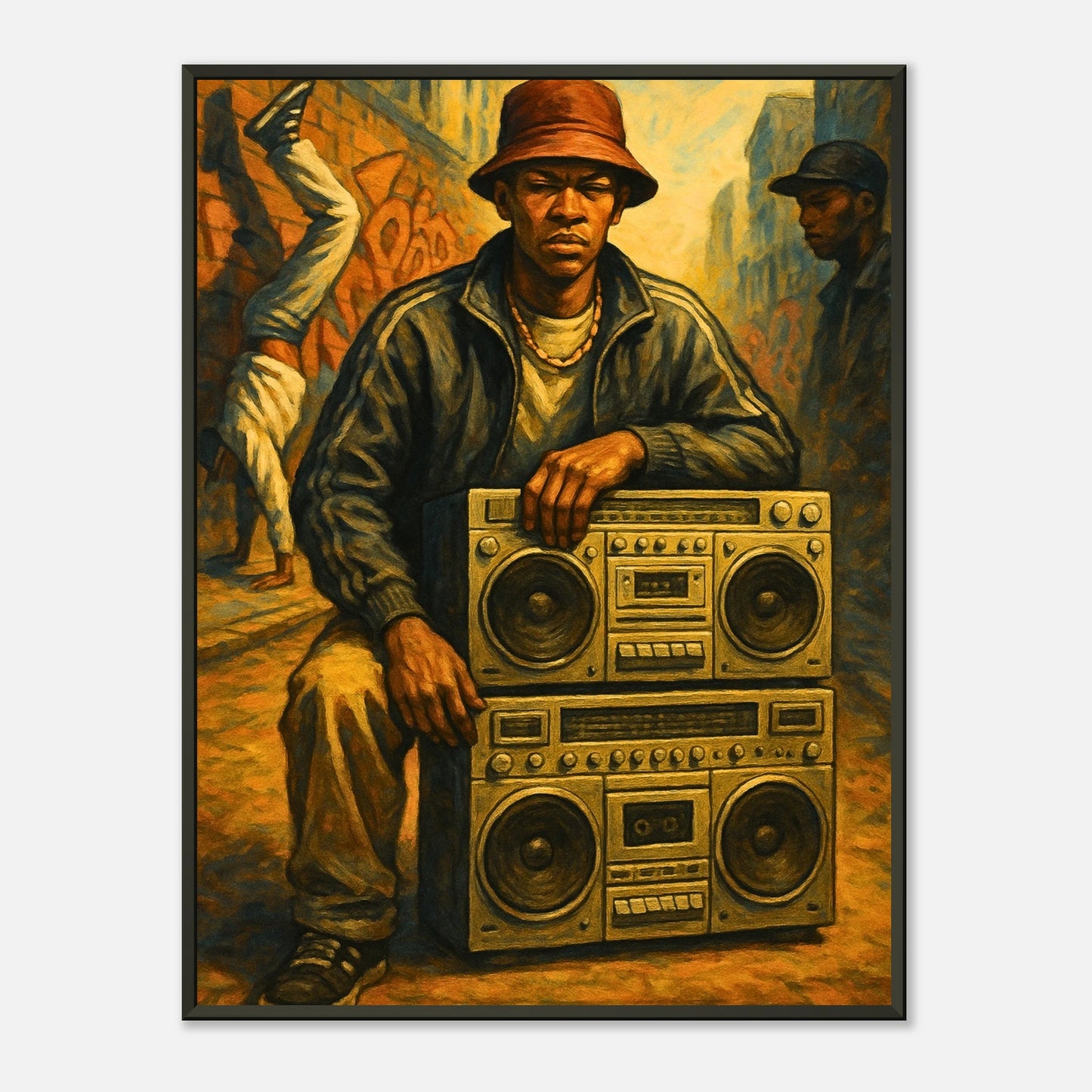 Street Anthem hip hop wall art poster in black metal frame featuring urban boombox illustration and street culture vibe