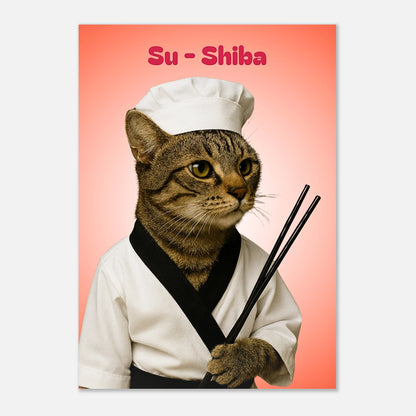 Su-Shiba Poster – lustige Sushi-Katze als humorvolle Küchenwandkunst für Katzen- und Sushi-Liebhaber