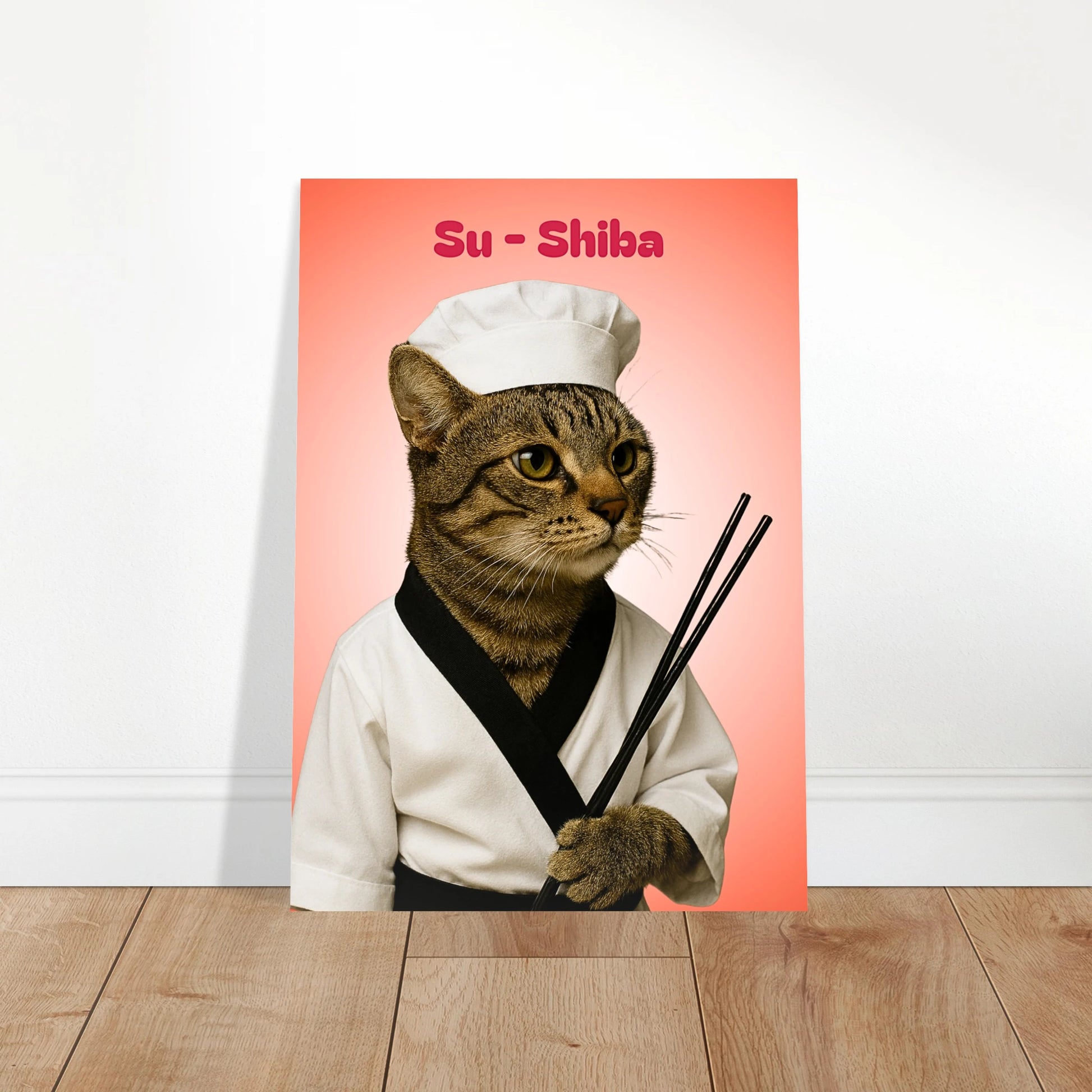 Su-Shiba Sushi-Katzen Poster als witzige Wanddekoration in einer modernen Küche