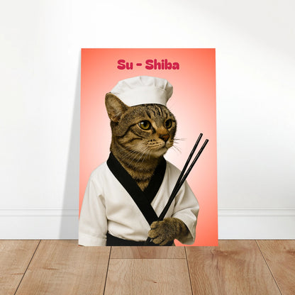 Su-Shiba Sushi-Katzen Poster als witzige Wanddekoration in einer modernen Küche