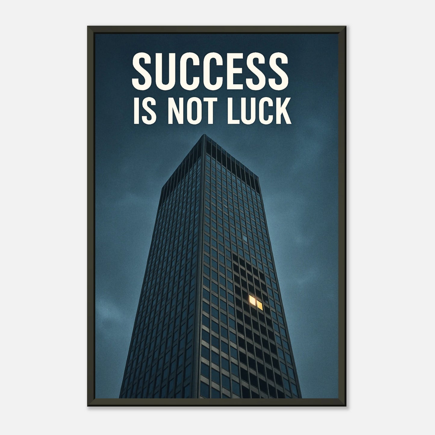 Success Is Not Luck framed motivational poster in black metal frame minimal presentation view