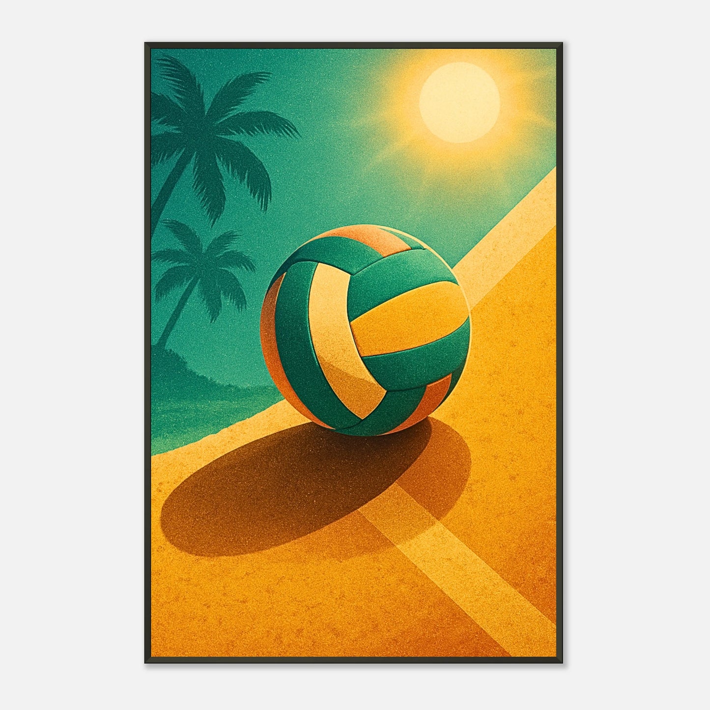 Sommerliches Sport-Poster mit Beach Volleyball-Motiv | Strahlende Farben im schwarzen Metallrahmen | DEFA Designs