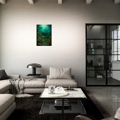 Sunken Secrets underwater poster displayed in elegant gallery-style setting – premium ocean-inspired wall art.
