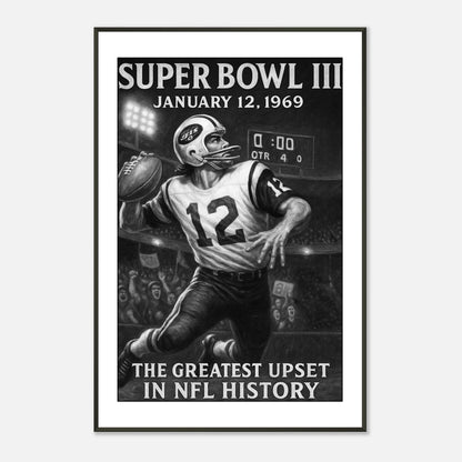 Vintage American Football Poster Super Bowl III | Ikonisches Sportsdesign im schwarzen Metallrahmen | DEFA Designs