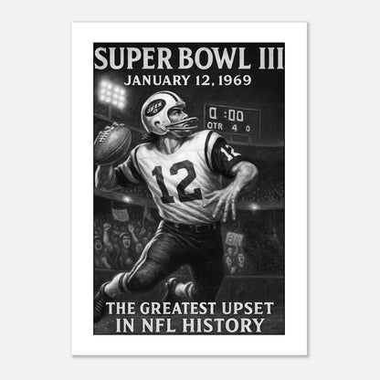Super Bowl III Vintage NFL Football Poster – das größte Überraschungsspiel der Football-Geschichte, hochwertiger Kunstdruck für Sportfans