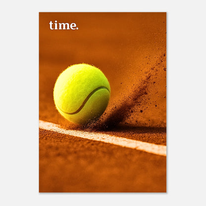 Elegant tennis art print “Time” displayed in modern living room – sports wall decor inspiration for stylish interiors.