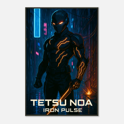 „TETSU NOA“ Poster im schwarzen Metallrahmen – stylisches Cyberpunk-Design mit Energieeffekten | DEFA Designs