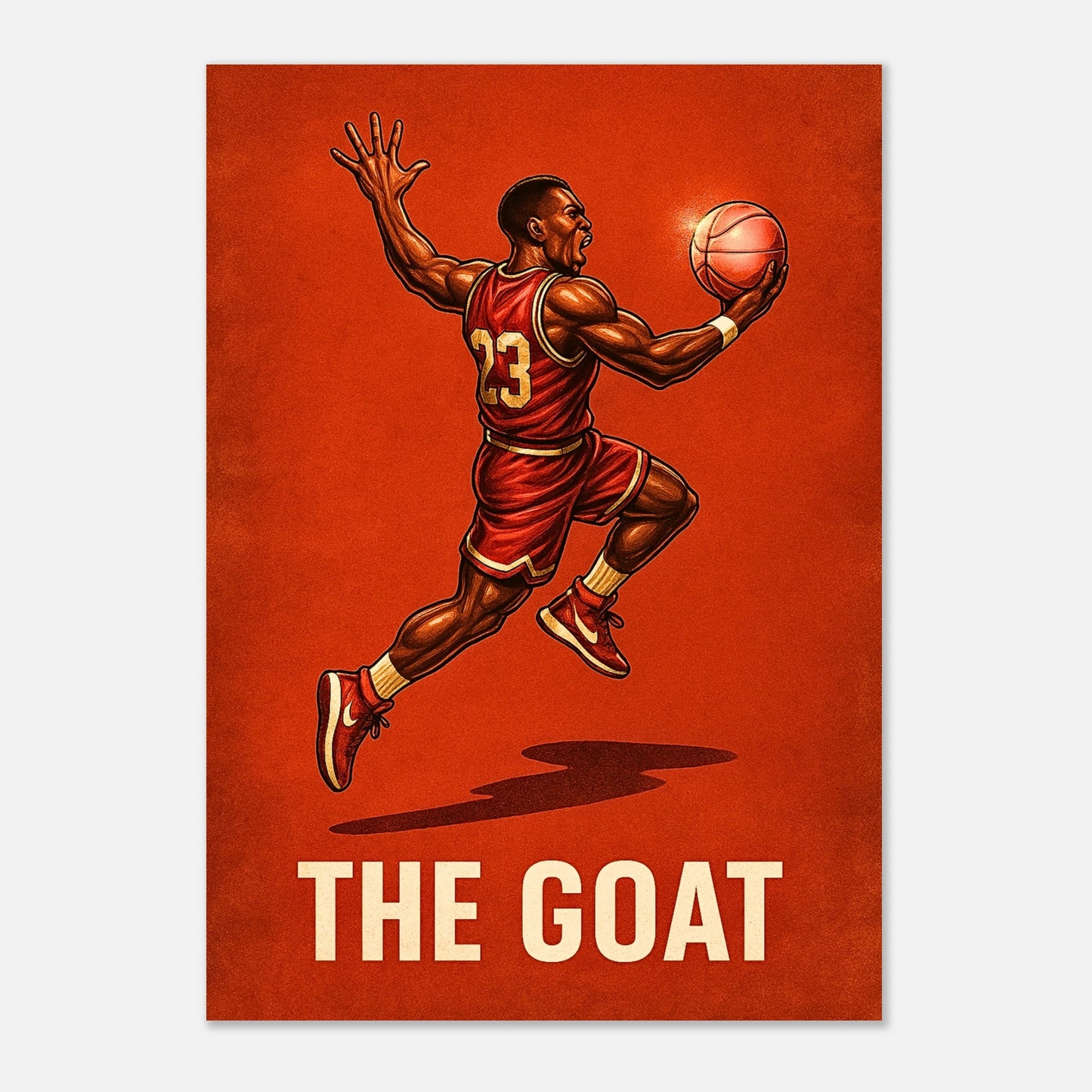 Iconic basketball poster “The GOAT” – high-quality sports art print for basketball lovers worldwide.