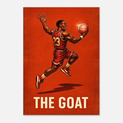 Iconic basketball poster “The GOAT” – high-quality sports art print for basketball lovers worldwide.