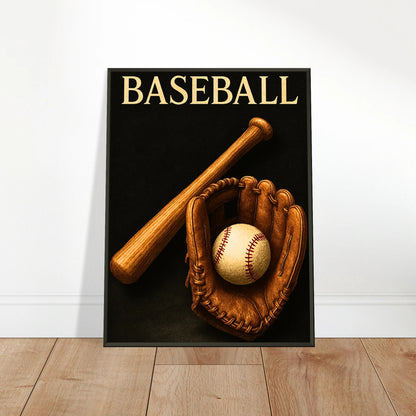 „Timeless Tradition“ Baseball-Poster an die Wand gelehnt – Klassische Sportkunst für Wohnzimmer & Büro | DEFA Designs