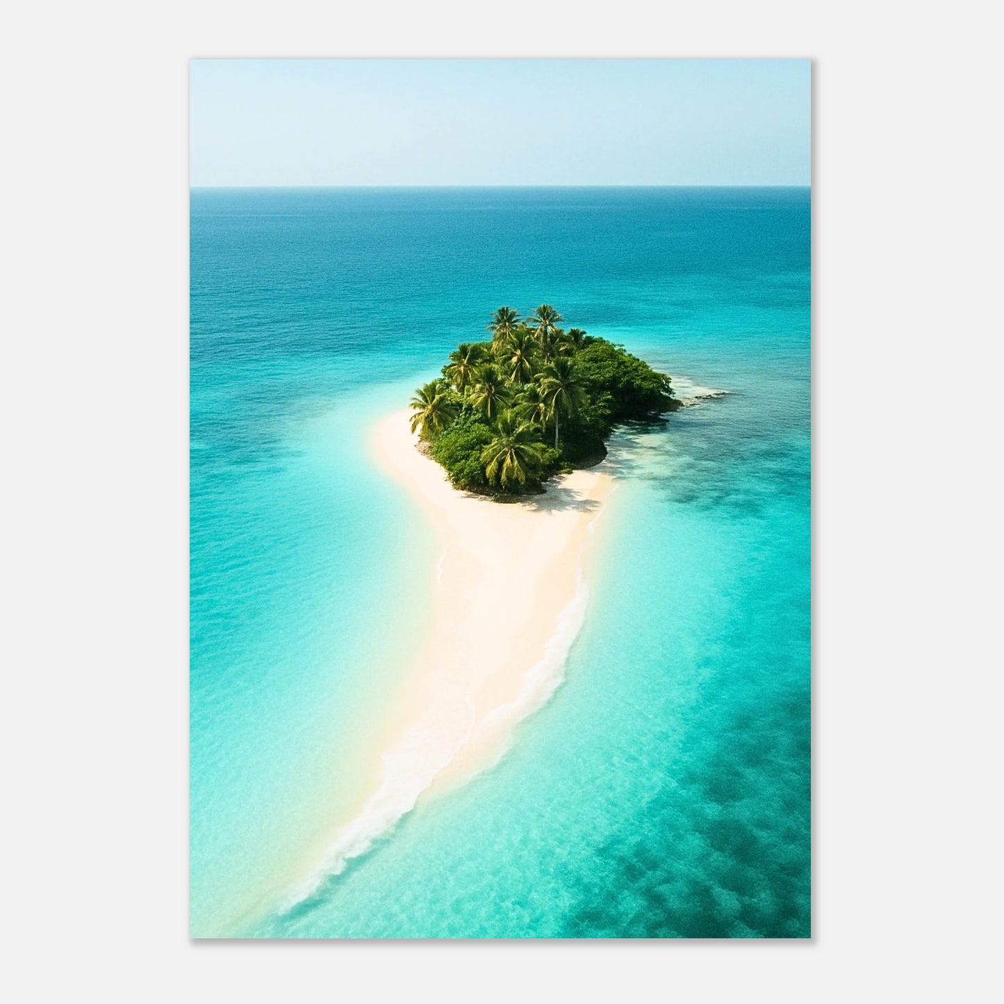 Tropisches Strand-Poster „Island Escape“ – türkisblaues Wasser, feiner Sandstrand, Premium-Qualität.