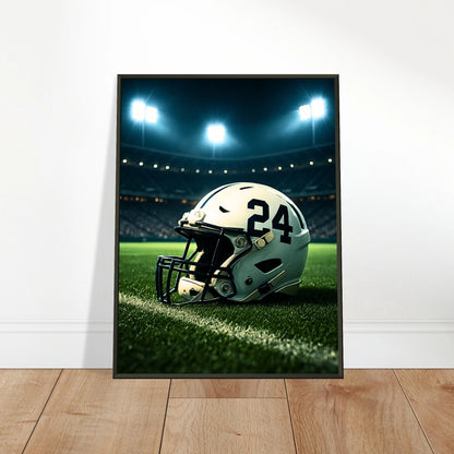 „Under the Lights“ Football-Poster an die Wand gelehnt – Sportliches Motiv im schwarzen Metallrahmen | DEFA Designs