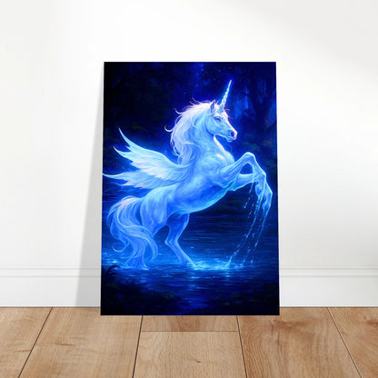 Mystical Blue Unicorn Poster – blaues Einhorn Kunst-Print als dekoratives Wandposter