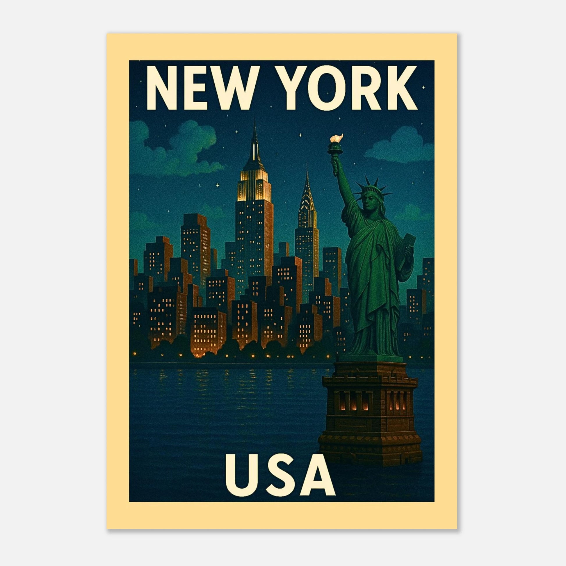 „USA New York City Poster – Skyline mit Freiheitsstatue, stilvolles Art Print für moderne Räume“