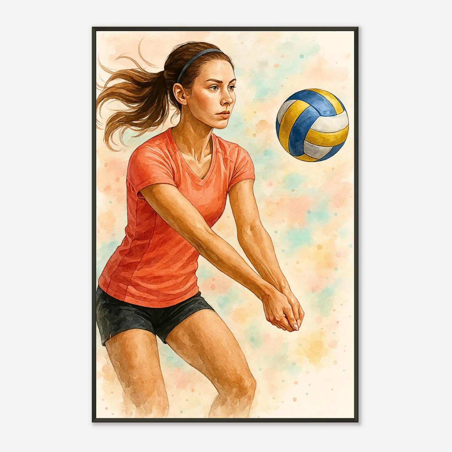 Volleyball Kunstposter „Power & Grace“ – stilvolles Sportmotiv im Aquarellstil für Wohnzimmer oder Studio | DEFA Designs