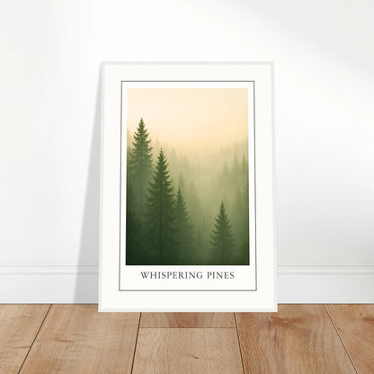 Whispering Pines Poster – Waldmotiv im Nebel angelehnt an Wand, moderne und ruhige Wanddeko