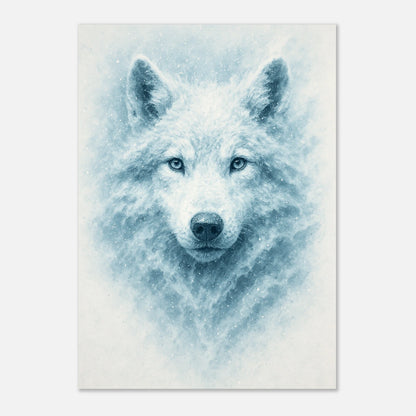 White Alpha Wolf Poster – stylish bedroom interior with large wall art, minimalist and modern decor.