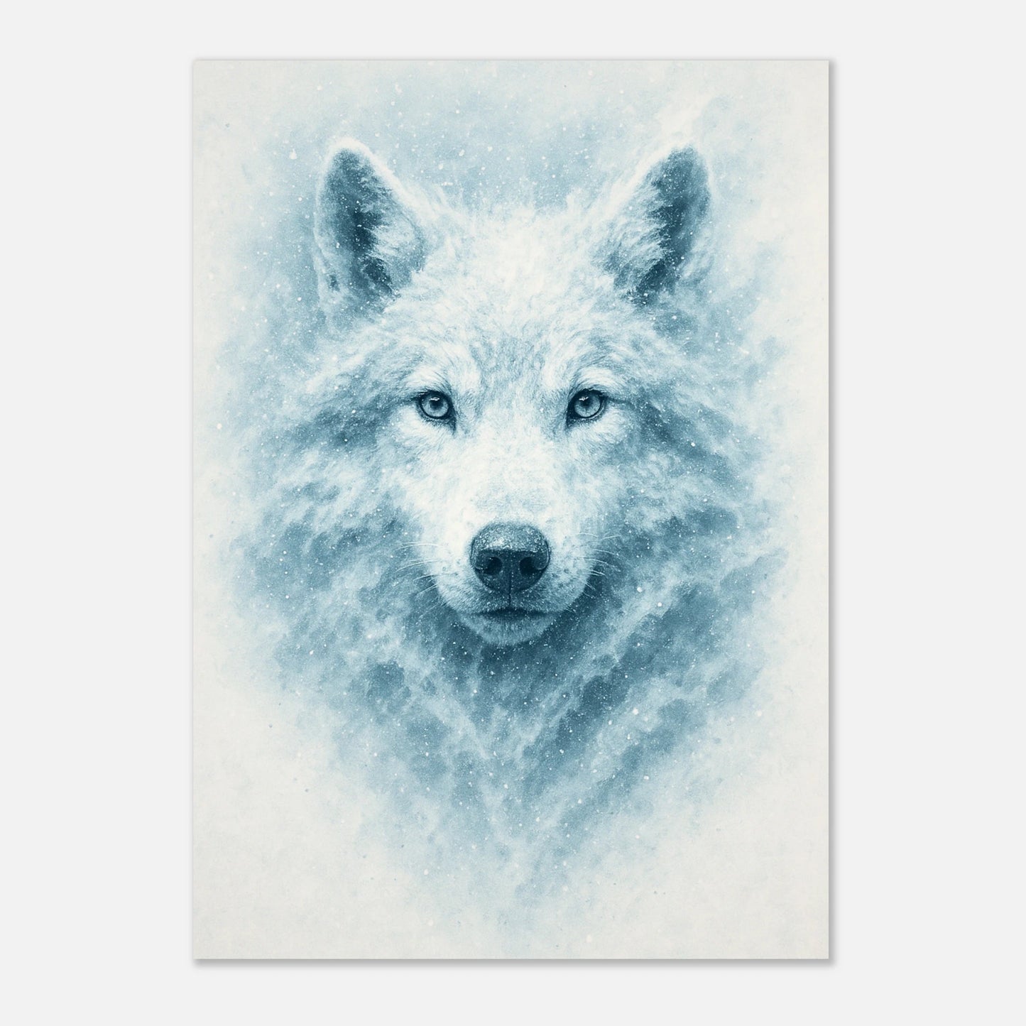 White Alpha Wolf Poster – modern unframed wall art, Scandinavian minimalist animal decor for living spaces.
