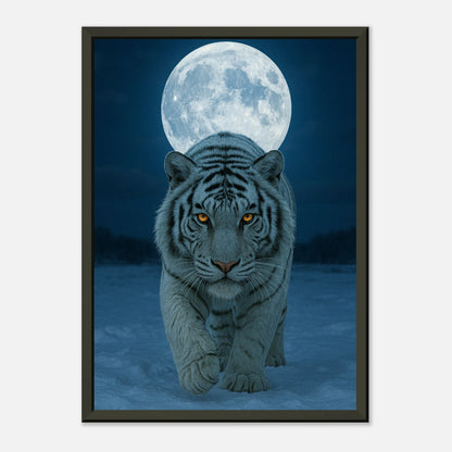 Detailaufnahme des White Tiger Posters – faszinierende Fellstruktur, leuchtende Augen und realistische Darstellung im hochwertigen Druck.