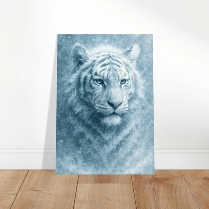 Framed white tiger art leaning on wall – arctic animal decor with strong presence