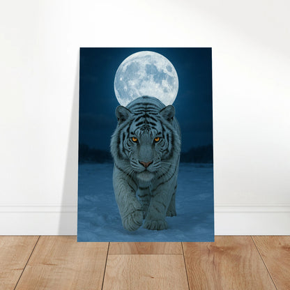 Unframed white tiger wall art – rare moonlight poster with minimalist feel and natural strength.