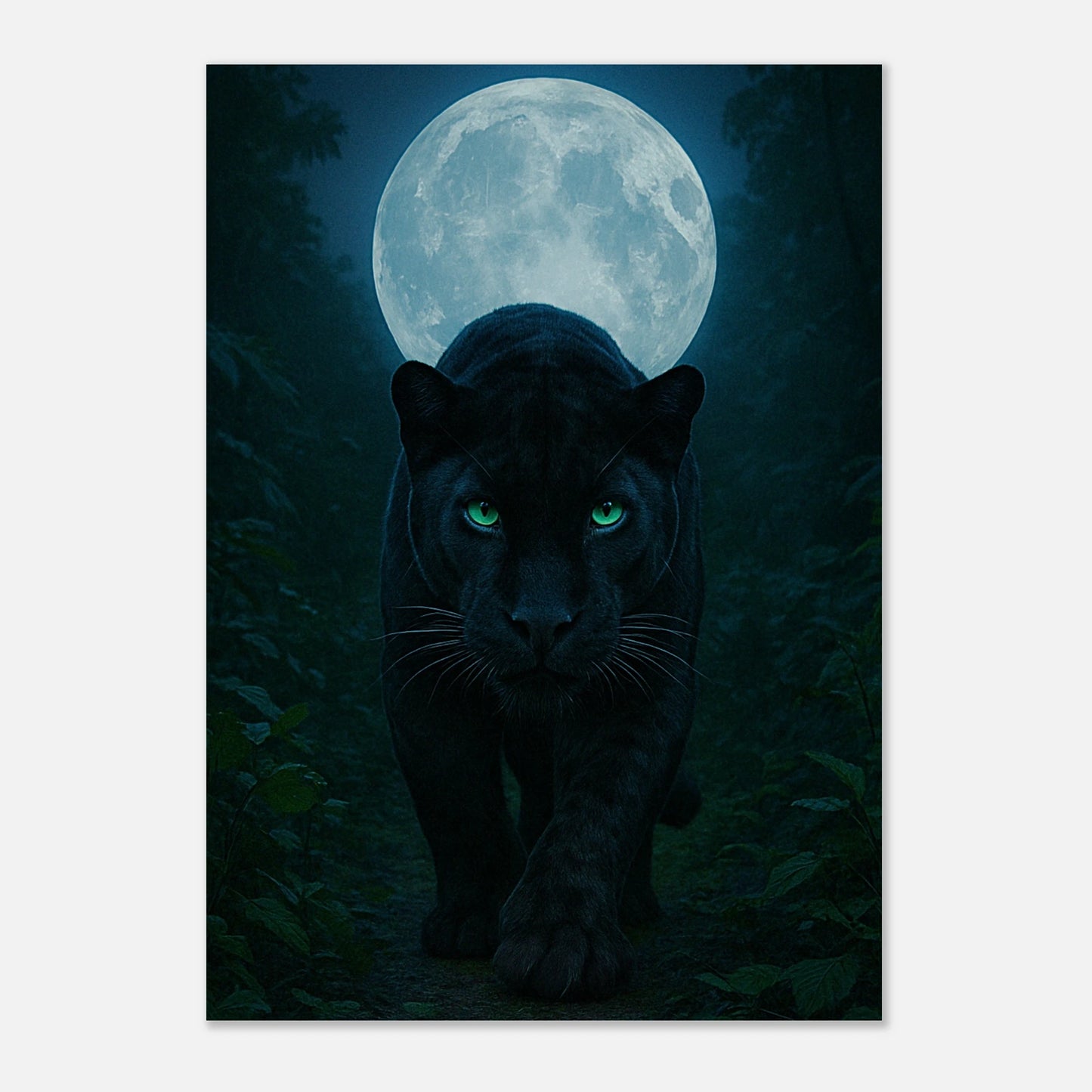 Wild Nights Poster – schwarzer Panther unter strahlendem Vollmond als mystische Wandkunst