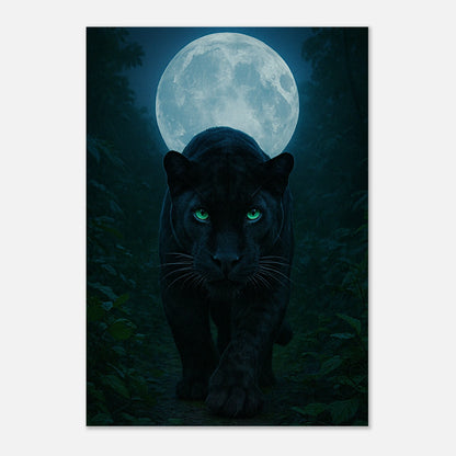 Wild Nights Poster – schwarzer Panther unter strahlendem Vollmond als mystische Wandkunst
