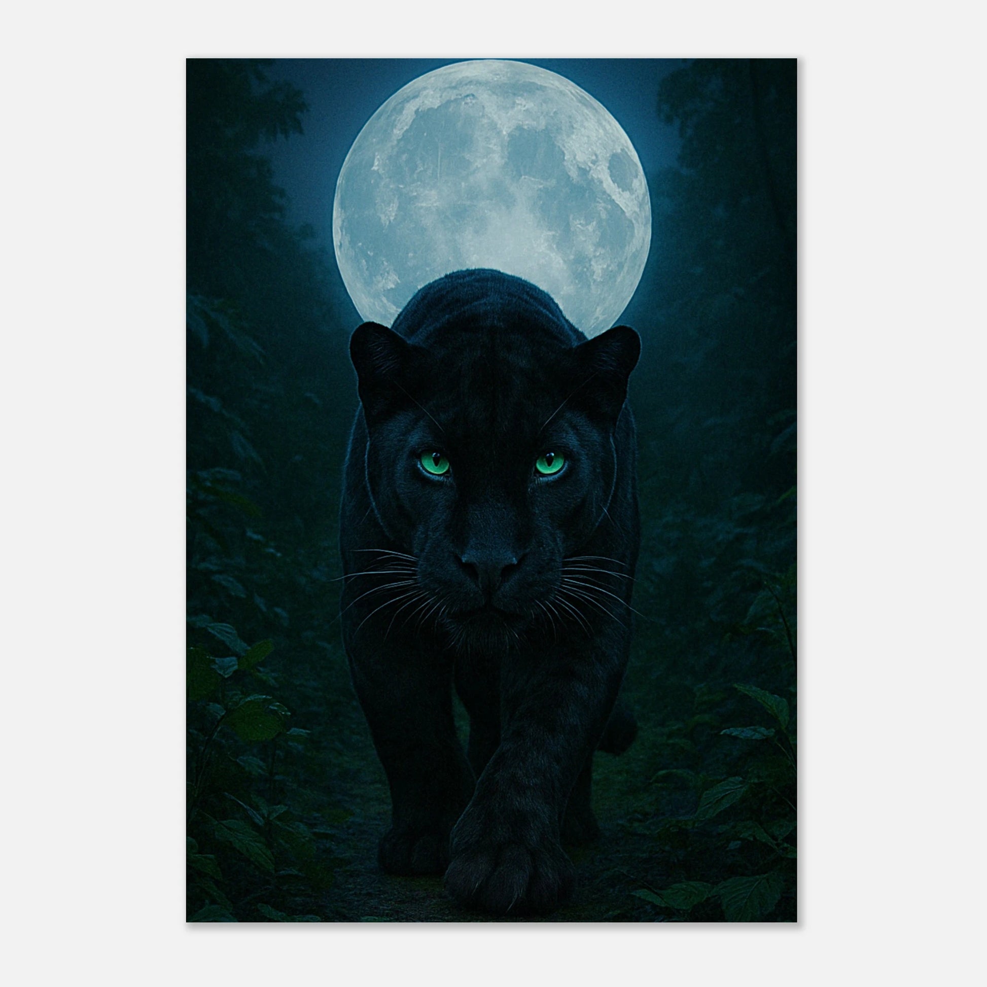 Seitenansicht vom Wild Nights Poster – schwarzer Panther unter Vollmond