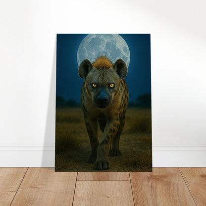 Wild Nights Poster – afrikanische Wildlife-Kunst mit Hyäne im modernen Wohnzimmer.