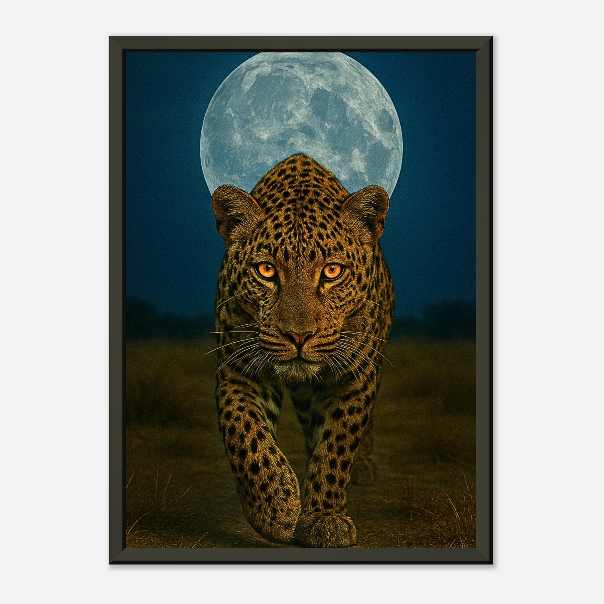 Schrägansicht des Wild Nights – The Leopard Posters – realistisches Lichtspiel mit Mondschein und kontrastreichen Schatten.