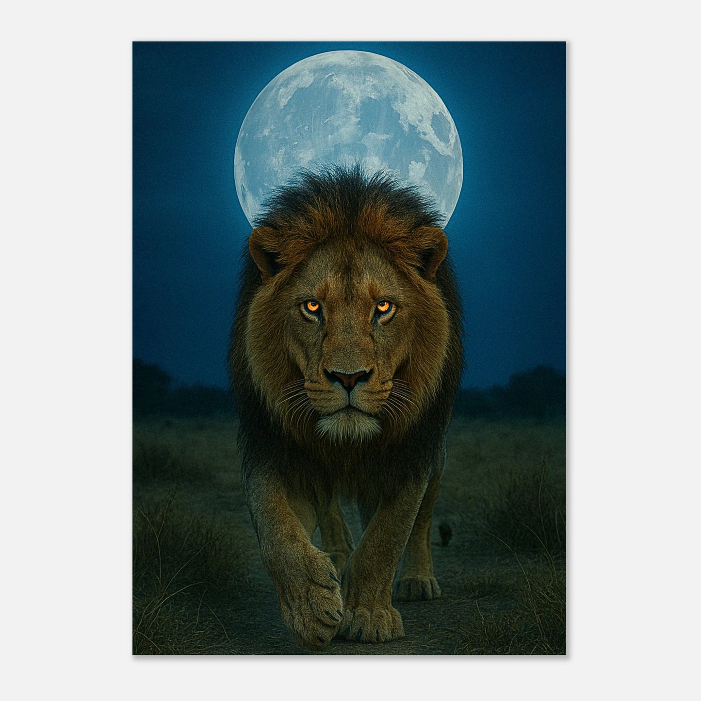 Wild Nights Löwen Poster – majestätischer Löwe unter Vollmond als hochwertige Wandkunst